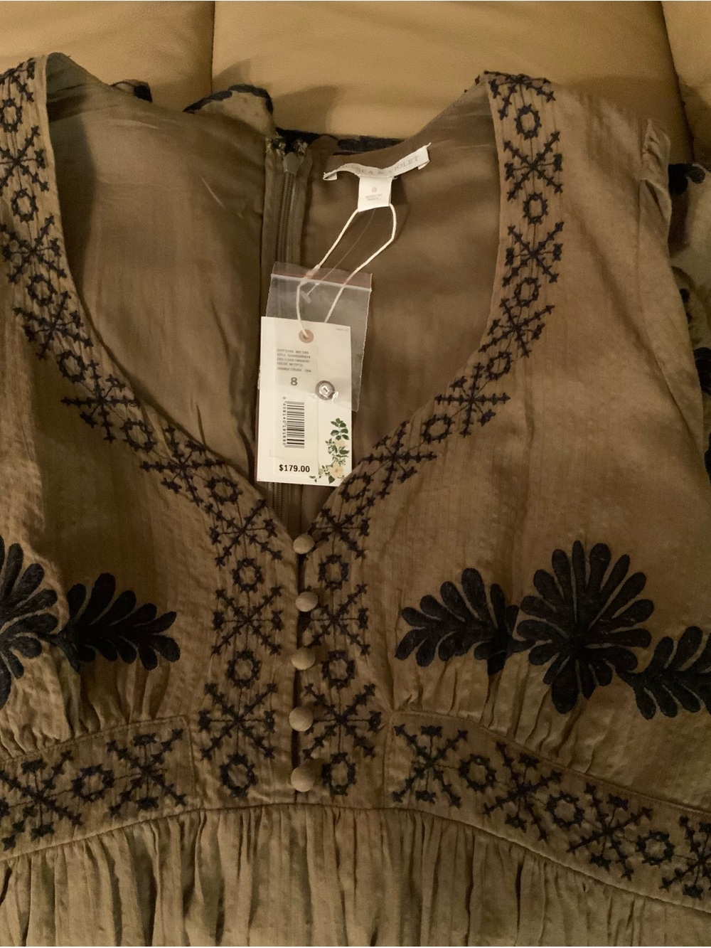 Chelsea & Violet Olive Green Mini Dress with Black Floral Embroidery - Picture 3 of 7
